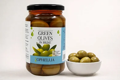 Оливки зеленые в рассоле c/к, colossal Ophellia 370мл Стекло, Греция